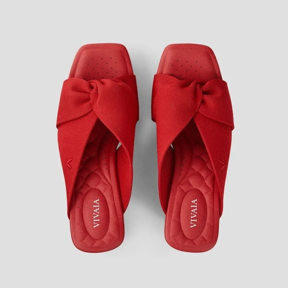 Vivaia‎ Red & White Striped Knot Wedge Platform Sandals Slides EU/39.5 US/8.5